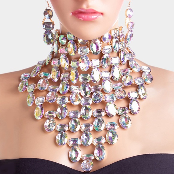 Jewelry - Faceted Crystal Collar Bib Choker Necklace Jewelry - Faceted Crystal Collar Bib Choker Necklace